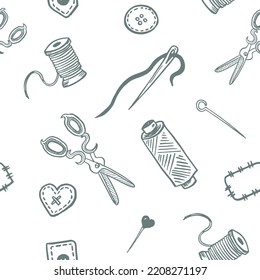 Seamless Pattern Set Of Accessories For Sewing And Handmade With Dressmaking Accessories.