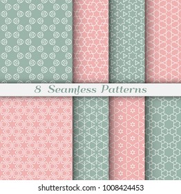 Seamless pattern set in arabic style. Stylish graphic colored geometric linear background. Line art texture for wallpaper, card, invitation, banner, fabric print. Ethnic ornament, vector illustration