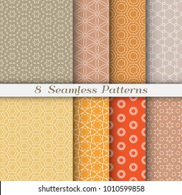 Seamless pattern set in arabic style. Stylish graphic colored geometric linear background. Line art texture for wallpaper, card, invitation, banner, fabric print. Ethnic ornament, vector illustration