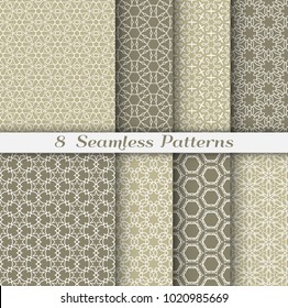 Seamless pattern set in arabic style. Stylish graphic colored geometric linear background. Line art texture for wallpaper, card, invitation, banner, fabric print. Ethnic ornament, vector illustration