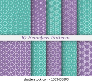 Seamless pattern set in arabic style. Stylish graphic colored geometric linear background. Line art texture for wallpaper, card, invitation, banner, fabric print. Ethnic ornament, vector illustration