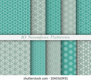 Seamless pattern set in arabic style. Stylish graphic colored geometric linear background. Line art texture for wallpaper, card, invitation, banner, fabric print. Ethnic ornament, vector illustration