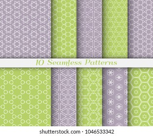 Seamless pattern set in arabic style. Stylish graphic colored geometric linear background. Line art texture for wallpaper, card, invitation, banner, fabric print. Ethnic ornament, vector illustration