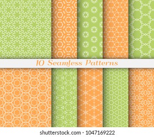 Seamless pattern set in arabic style. Stylish graphic colored geometric linear background. Line art texture for wallpaper, card, invitation, banner, fabric print. Ethnic ornament, vector illustration