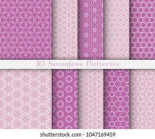 Seamless pattern set in arabic style. Stylish graphic colored geometric linear background. Line art texture for wallpaper, card, invitation, banner, fabric print. Ethnic ornament, vector illustration