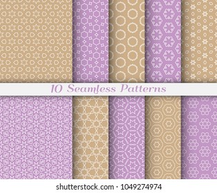 Seamless pattern set in arabic style. Stylish graphic colored geometric linear background. Line art texture for wallpaper, card, invitation, banner, fabric print. Ethnic ornament, vector illustration