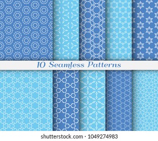 Seamless pattern set in arabic style. Stylish graphic colored geometric linear background. Line art texture for wallpaper, card, invitation, banner, fabric print. Ethnic ornament, vector illustration