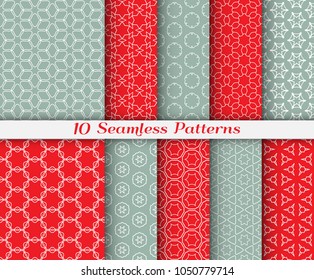 Seamless pattern set in arabic style. Stylish graphic colored geometric linear background. Line art texture for wallpaper, card, invitation, banner, fabric print. Ethnic ornament, vector illustration