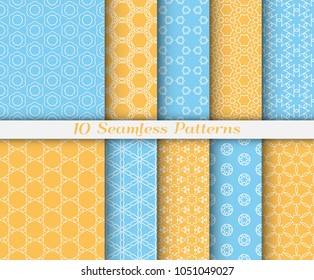 Seamless pattern set in arabic style. Stylish graphic colored geometric linear background. Line art texture for wallpaper, card, invitation, banner, fabric print. Ethnic ornament, vector illustration