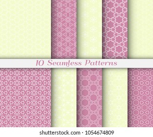 Seamless pattern set in arabic style. Stylish graphic colored geometric linear background. Line art texture for wallpaper, card, invitation, banner, fabric print. Ethnic ornament, vector illustration