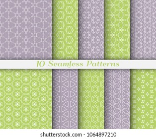 Seamless pattern set in arabic style. Stylish graphic colored geometric linear background. Line art texture for wallpaper, card, invitation, banner, fabric print. Ethnic ornament, vector illustration