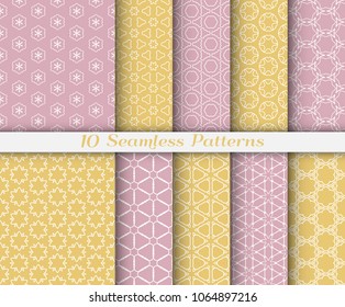 Seamless pattern set in arabic style. Stylish graphic colored geometric linear background. Line art texture for wallpaper, card, invitation, banner, fabric print. Ethnic ornament, vector illustration