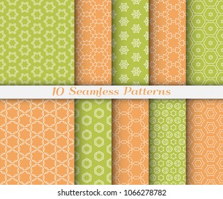 Seamless pattern set in arabic style. Stylish graphic colored geometric linear background. Line art texture for wallpaper, card, invitation, banner, fabric print. Ethnic ornament, vector illustration