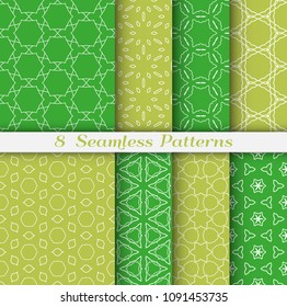 Seamless pattern set in arabic style. Stylish geometric line art white on colorful background. Repeating hexagonal texture for wallpaper, card, invitation, banner, fabric print. Tribal ethnic ornament
