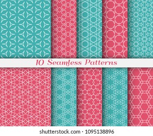 Seamless pattern set in arabic style. Stylish graphic colored geometric linear background. Line art texture for wallpaper, card, invitation, banner, fabric print. Ethnic ornament, vector illustration