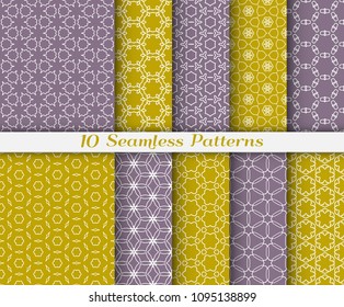Seamless pattern set in arabic style. Stylish graphic colored geometric linear background. Line art texture for wallpaper, card, invitation, banner, fabric print. Ethnic ornament, vector illustration