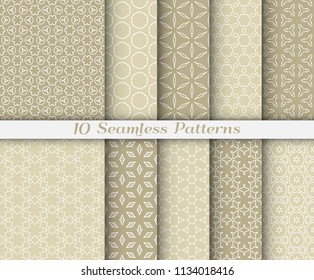 Seamless pattern set in arabic style. Stylish graphic colored geometric linear background. Line art texture for wallpaper, card, invitation, banner, fabric print. Ethnic ornament, vector illustration