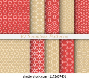 Seamless pattern set in arabic style. Stylish graphic colored geometric linear background. Line art texture for wallpaper, card, invitation, banner, fabric print. Ethnic ornament, vector illustration