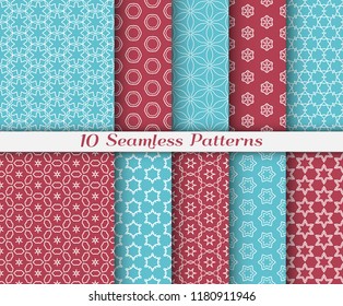 Seamless pattern set in arabic style. Stylish graphic colored geometric linear background. Line art texture for wallpaper, card, invitation, banner, fabric print. Ethnic ornament, vector illustration