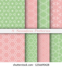 Seamless pattern set in arabic style. Stylish geometric line art white on colorful background. Repeating hexagonal texture for wallpaper, card, invitation, banner, fabric print. Tribal ethnic ornament