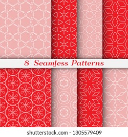 Seamless pattern set in arabic style. Stylish geometric line art white on colorful background. Repeating hexagonal texture for wallpaper, card, invitation, banner, fabric print. Tribal ethnic ornament