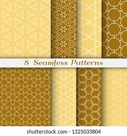 Seamless pattern set in arabic style. Stylish geometric line art white on colorful background. Repeating hexagonal texture for wallpaper, card, invitation, banner, fabric print. Tribal ethnic ornament