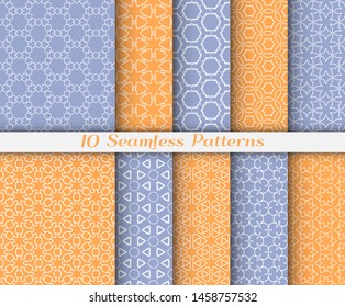 Seamless pattern set in arabic style. Stylish graphic colored geometric linear background. Line art texture for wallpaper, card, invitation, banner, fabric print. Ethnic ornament, vector illustration