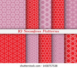 Seamless pattern set in arabic style. Stylish graphic colored geometric linear background. Line art texture for wallpaper, card, invitation, banner, fabric print. Ethnic ornament, vector illustration