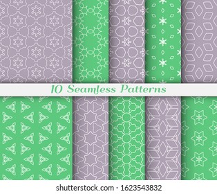 Seamless pattern set in arabic style. Stylish graphic colored geometric linear background. Line art texture for wallpaper, card, invitation, banner, fabric print. Ethnic ornament, vector illustration