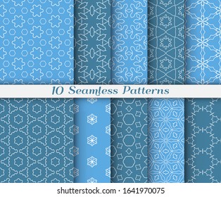 Seamless pattern set in arabic style. Stylish graphic colored geometric linear background. Line art texture for wallpaper, card, invitation, banner, fabric print. Ethnic ornament, vector illustration