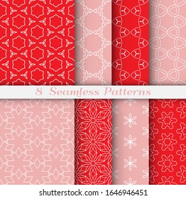 Seamless pattern set in arabic style. Stylish geometric line art white on colorful background. Repeating hexagonal texture for wallpaper, card, invitation, banner, fabric print. Tribal ethnic ornament