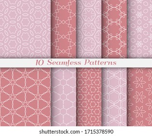 Seamless pattern set in arabic style. Stylish graphic colored geometric linear background. Line art texture for wallpaper, card, invitation, banner, fabric print. Ethnic ornament, vector illustration