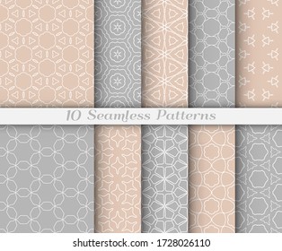 Seamless pattern set in arabic style. Stylish graphic colored geometric linear background. Line art texture for wallpaper, card, invitation, banner, fabric print. Ethnic ornament, vector illustration