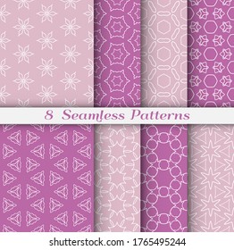 Seamless pattern set in arabic style. Stylish geometric line art white on colorful background. Repeating hexagonal texture for wallpaper, card, invitation, banner, fabric print. Tribal ethnic ornament