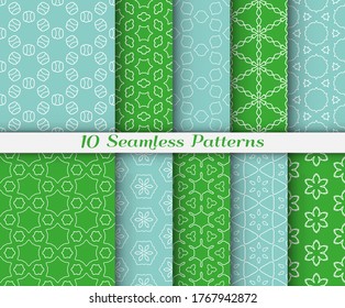 Seamless pattern set in arabic style. Stylish graphic colored geometric linear background. Line art texture for wallpaper, card, invitation, banner, fabric print. Ethnic ornament, vector illustration