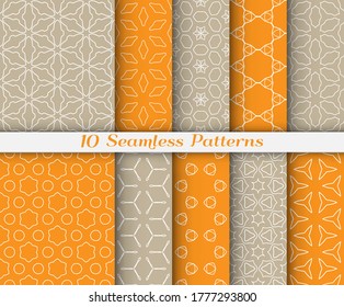 Seamless pattern set in arabic style. Stylish graphic colored geometric linear background. Line art texture for wallpaper, card, invitation, banner, fabric print. Ethnic ornament, vector illustration