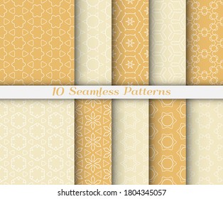 Seamless pattern set in arabic style. Stylish graphic colored geometric linear background. Line art texture for wallpaper, card, invitation, banner, fabric print. Ethnic ornament, vector illustration