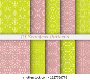 Seamless pattern set in arabic style. Stylish graphic colored geometric linear background. Line art texture for wallpaper, card, invitation, banner, fabric print. Ethnic ornament, vector illustration