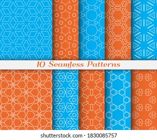 Patrón sin brillo establecido en estilo árabe. Fondo lineal geométrico de color gráfico elegante. Textura de línea de arte para papel de pared, tarjeta, invitación, banner, impresión de tela. Ornamento étnico, ilustración vectorial