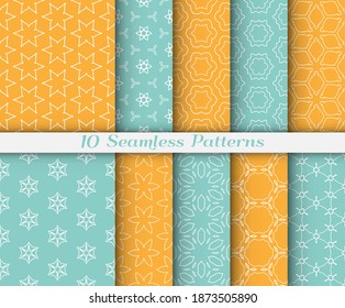 Seamless pattern set in arabic style. Stylish graphic colored geometric linear background. Line art texture for wallpaper, card, invitation, banner, fabric print. Ethnic ornament, vector illustration