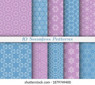 Seamless pattern set in arabic style. Stylish graphic colored geometric linear background. Line art texture for wallpaper, card, invitation, banner, fabric print. Ethnic ornament, vector illustration