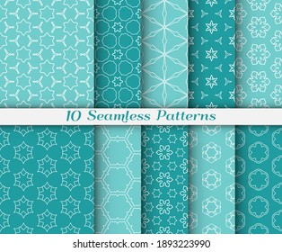 Seamless pattern set in arabic style. Stylish graphic colored geometric linear background. Line art texture for wallpaper, card, invitation, banner, fabric print. Ethnic ornament, vector illustration