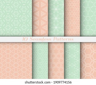 Seamless pattern set in arabic style. Stylish graphic colored geometric linear background. Line art texture for wallpaper, card, invitation, banner, fabric print. Ethnic ornament, vector illustration