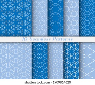 Seamless pattern set in arabic style. Stylish graphic colored geometric linear background. Line art texture for wallpaper, card, invitation, banner, fabric print. Ethnic ornament, vector illustration