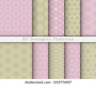 Seamless pattern set in arabic style. Stylish graphic colored geometric linear background. Line art texture for wallpaper, card, invitation, banner, fabric print. Ethnic ornament, vector illustration