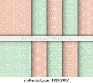 Seamless pattern set in arabic style. Stylish graphic colored geometric linear background. Line art texture for wallpaper, card, invitation, banner, fabric print. Ethnic ornament, vector illustration