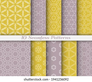 Seamless pattern set in arabic style. Stylish graphic colored geometric linear background. Line art texture for wallpaper, card, invitation, banner, fabric print. Ethnic ornament, vector illustration