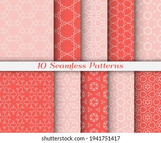 Seamless pattern set in arabic style. Stylish graphic colored geometric linear background. Line art texture for wallpaper, card, invitation, banner, fabric print. Ethnic ornament, vector illustration