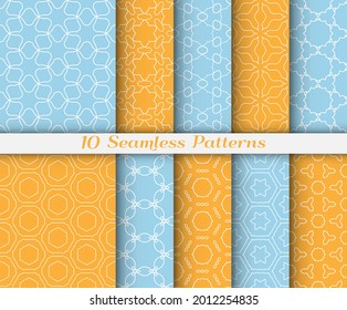 Seamless pattern set in arabic style. Stylish graphic colored geometric linear background. Line art texture for wallpaper, card, invitation, banner, fabric print. Ethnic ornament, vector illustration