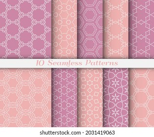 Seamless pattern set in arabic style. Stylish graphic colored geometric linear background. Line art texture for wallpaper, card, invitation, banner, fabric print. Ethnic ornament, vector illustration